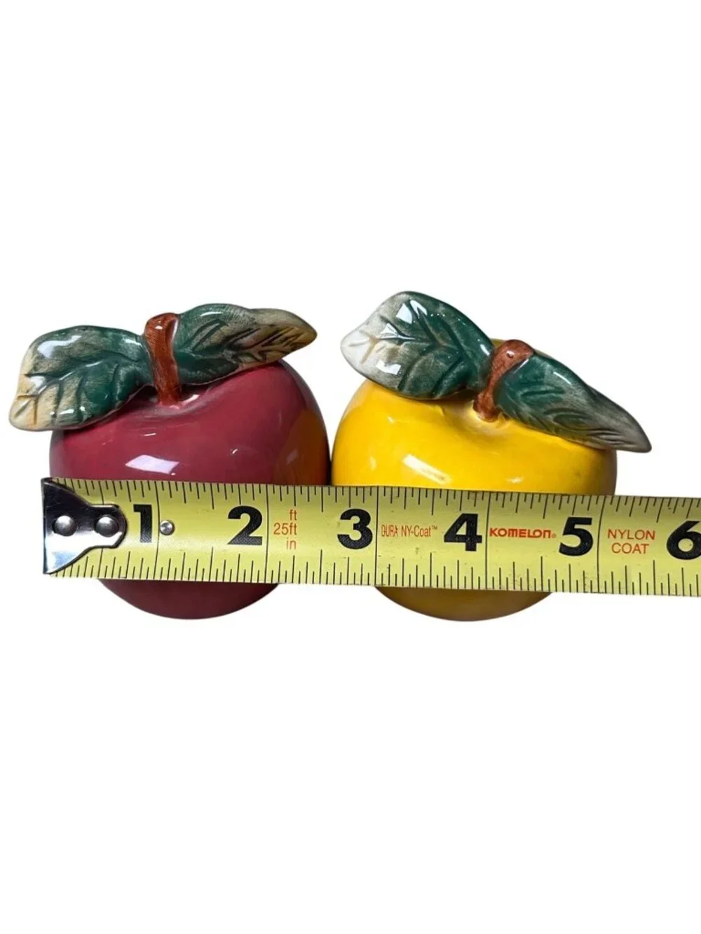 Oneida Apple Shaped Salt & Pepper Shakers Ceramic Red & Yellow Vintage Style